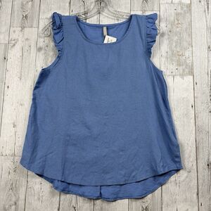 Linen Blend Blouse Top Womens S NWT Blue Flutter Sleeve Sleeveless Laura Torelli